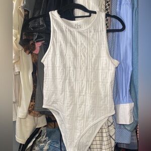 White textured tank bodysuit